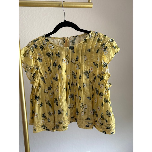 Pilcro and the Letterpress Tops - Pilcro Anthropologie Top Babydoll Yellow Floral M Cottagecore Coquete Nature